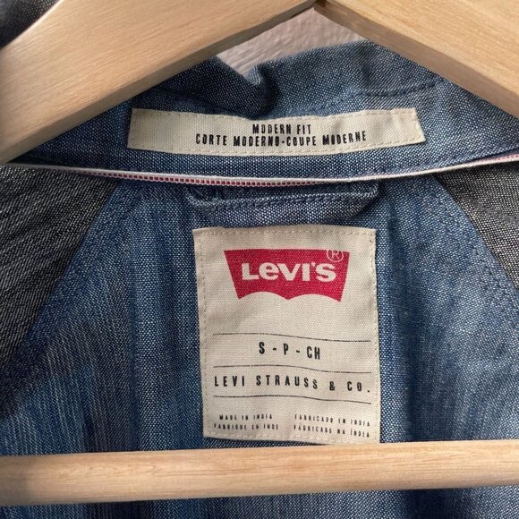 Levi's SMALL Modern Fit Cotton Colorblock Button Down Raglan Retro Work Shirt - Picture 3 of 5